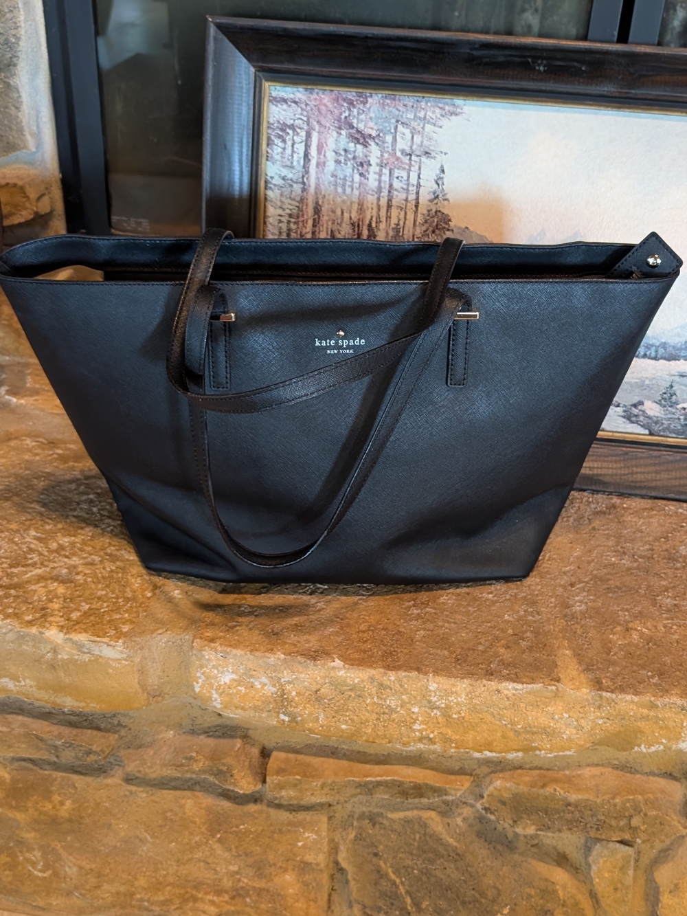 kate spade Black Saffiano Tote with Double Straps